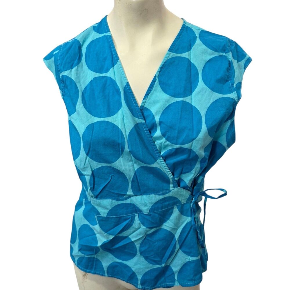 Tommy Hilfiger Women's Size 16 Blue Polka Dot Faux Wrap Tie Cotton‎ Blouse Top